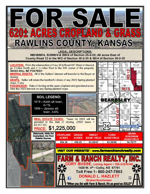 620± ACRES CROPLAND & GRASS